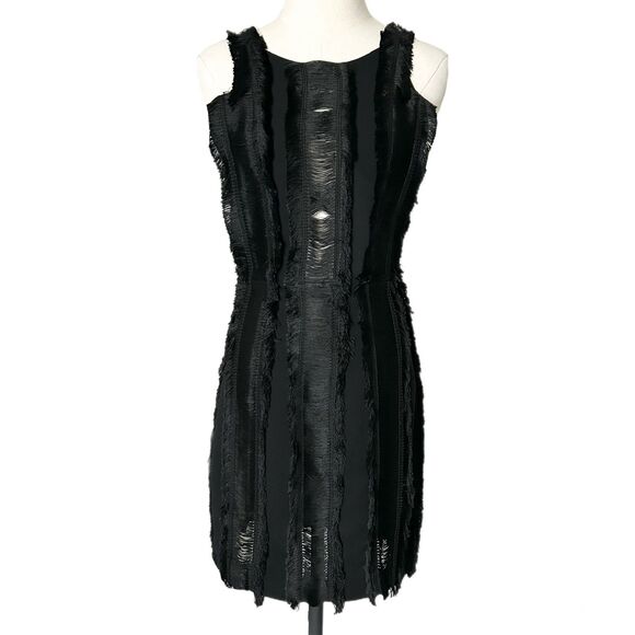 Sandro Rogee Fringe Cocktail Mini Dress in Black Size 1 Sandro 4 US - Picture 1 of 6